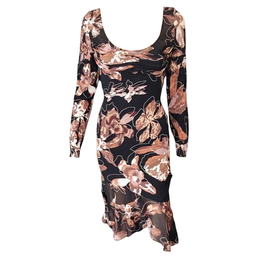 Versace - Robe de défilé à imprimé floral abstrait éditorial, non portée et non portée, automne-hiver 2003