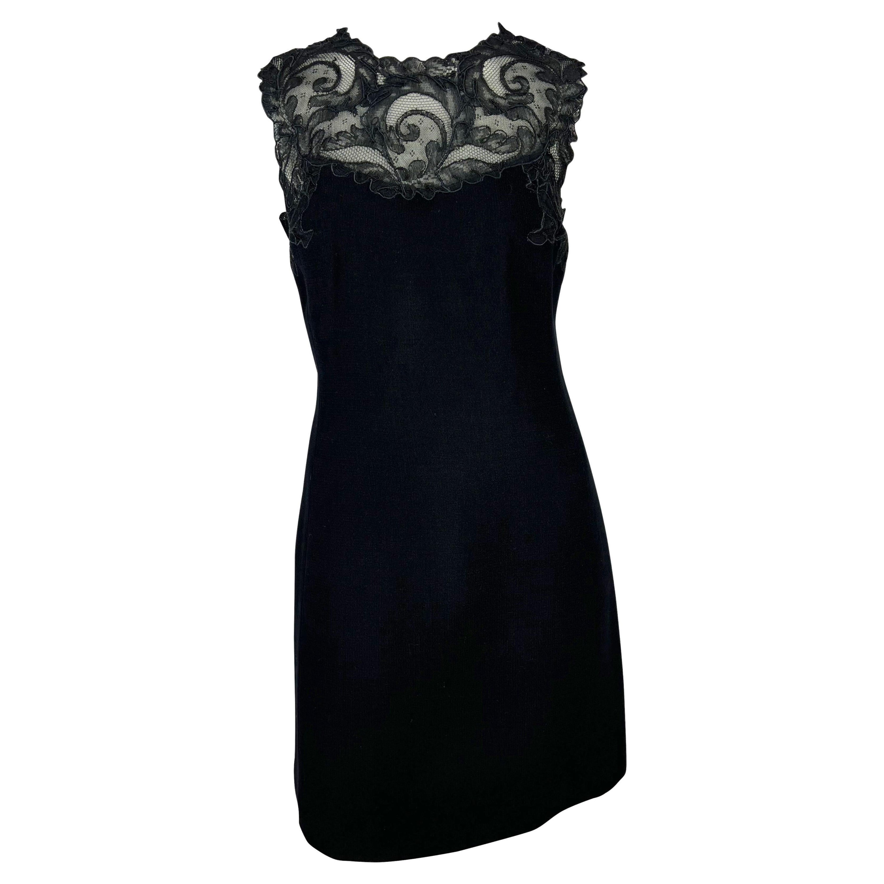 F/W 1996 Gianni Versace Couture Black Lace Bust Wool Stretch Dress For Sale