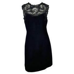 Vintage F/W 1996 Gianni Versace Couture Black Lace Bust Wool Stretch Dress