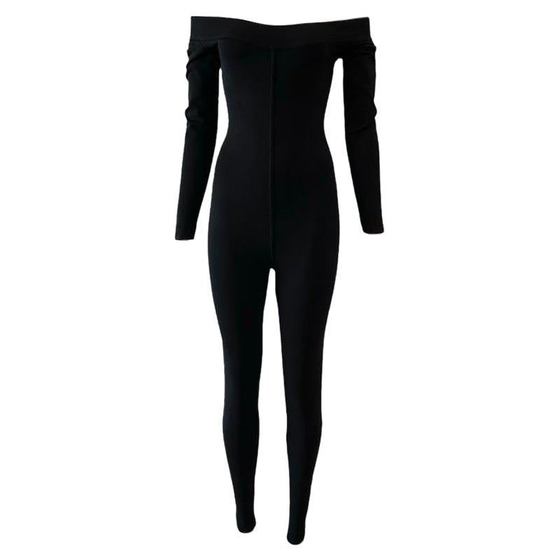 Alaia Vintage Black Collared Long Sleeve Shorts Jumpsuit