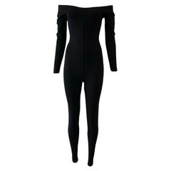 1990's Azzedine Alaia Black Knit Off Shoulder Stretch Catsuit