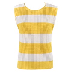 DIANE VON FURSTENBERG c.1980s Yellow White Striped Knit Sleeveless Sweater Top