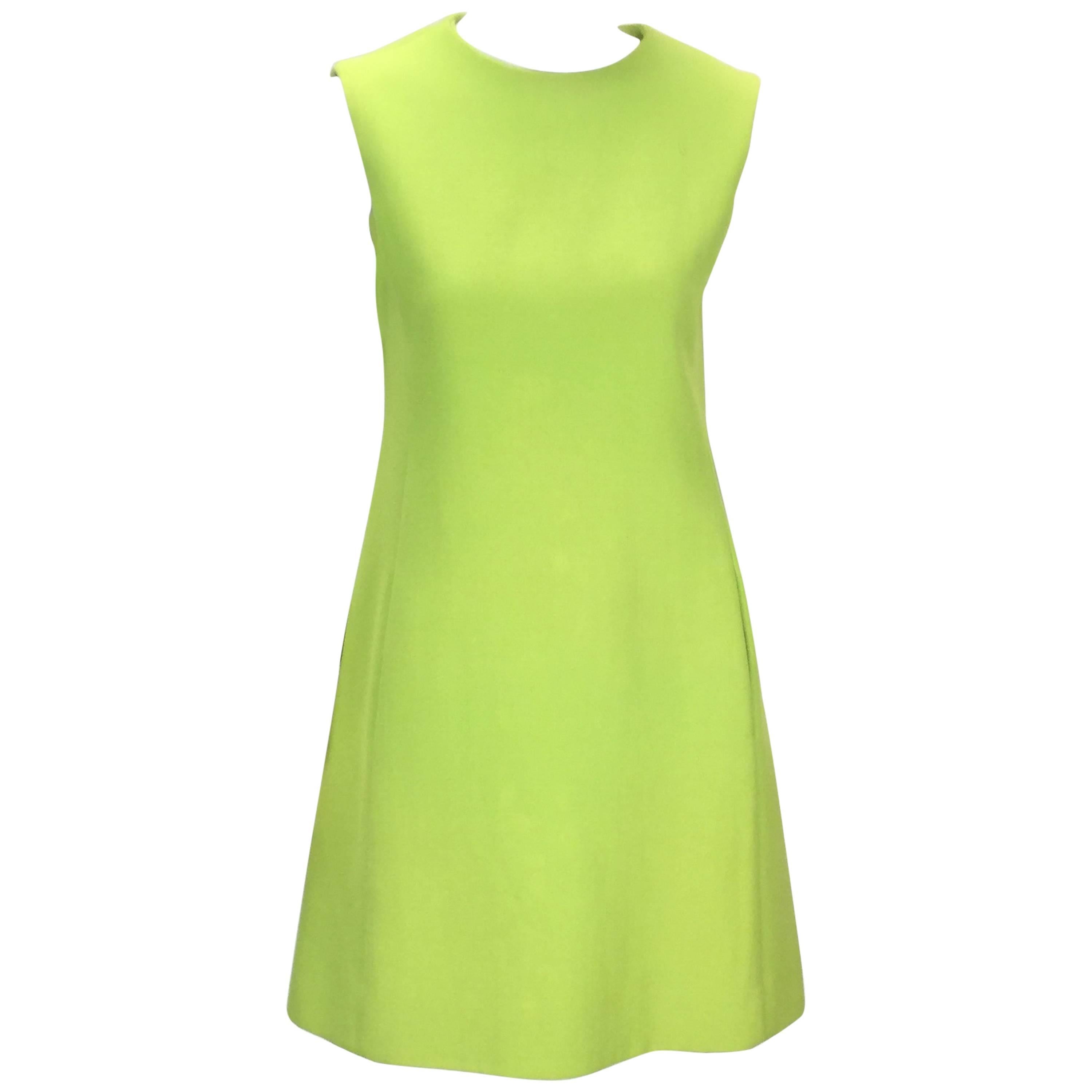 1960's Joan Leslie for Kasper Lime Green Sleeveless Shift Dress 