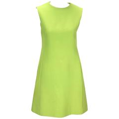 Vintage 1960's Joan Leslie for Kasper Lime Green Sleeveless Shift Dress 