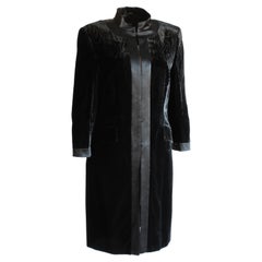 Escada Coat Black Textured Velvet Long Evening Jacket Mandarin Collar 38