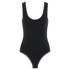 DONNA KARAN c.1990s Black Cashmere Lace Trim Sleeveless Bodysuit