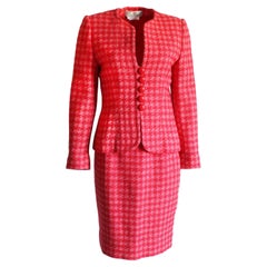 Givenchy Couture Jacket and Skirt Suit Coral Boucle Knit Vintage 90s Size 40 