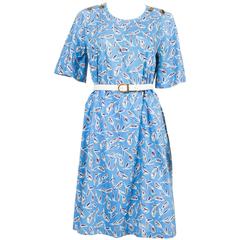 1980s Yves Saint-Laurent Blue Printed Tulip Dress 5