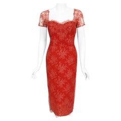 Retro 1950's Luis Estévez Red Illusion Lace Sweetheart Plunge Hourglass Dress