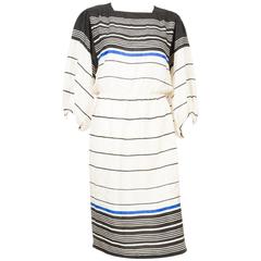 Vintage 1970s Multico Lanvin Stripes Silk Dress 