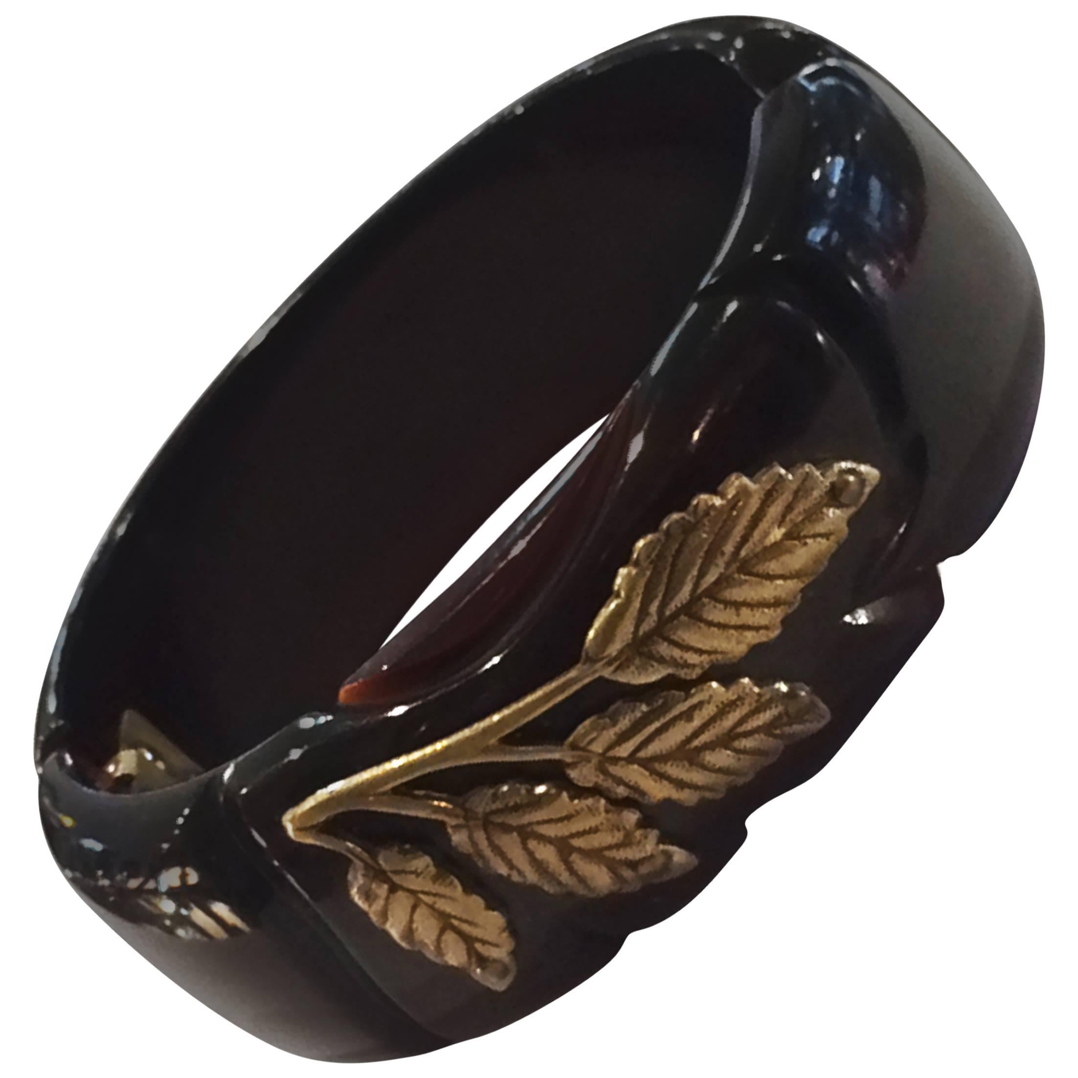 Art Deco Cherry Amber bakelite hinged bracelet or clamper