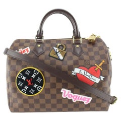 Louis Vuitton Damier Ebene Stories Speedy Bandouliere 30 Patches with 19lk810s 