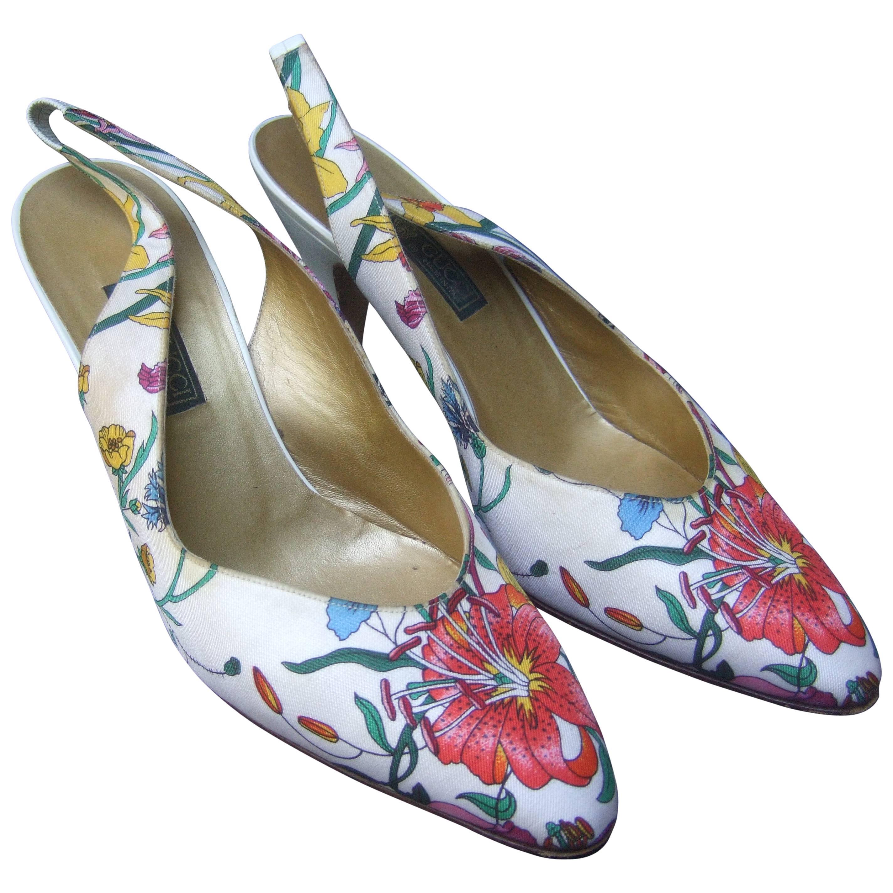 Gucci Rare Silk Floral Print Slingback Pumps Size 40 ca 1980s