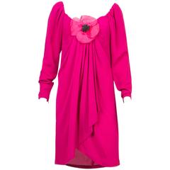1990s Red Fuchsia Saint Laurent Cocktail Dress 11