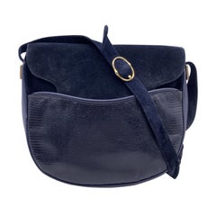 Christian Dior Vintage Blue Leather and Suede Shoulder Bag