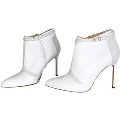 New Manolo Blahnik White Leather Stiletto Ankle Booties Size 37 Never Worn Boots