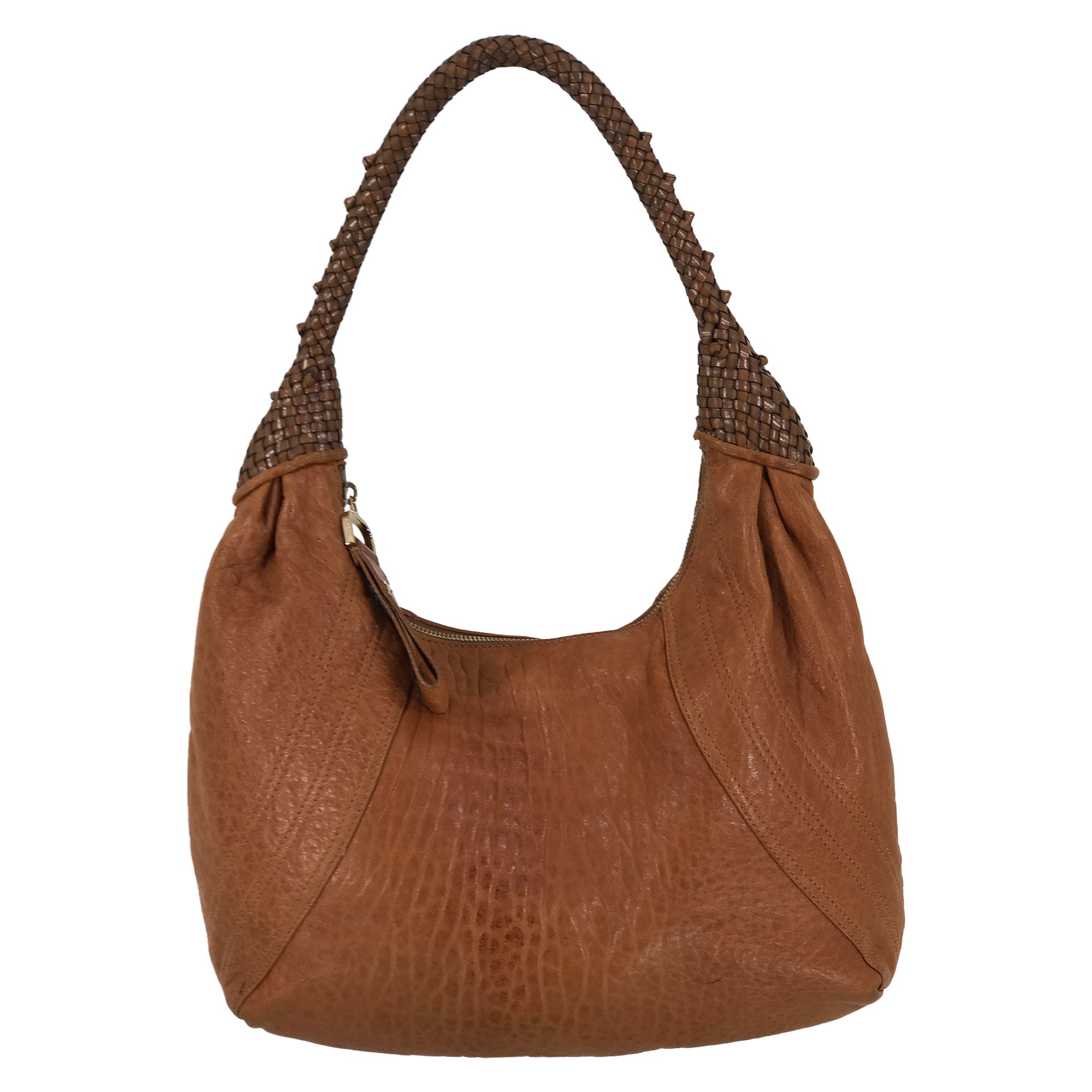 Fendi Spy Boho Shoulder Bag in Caramel Leather Zucca Lining For Sale