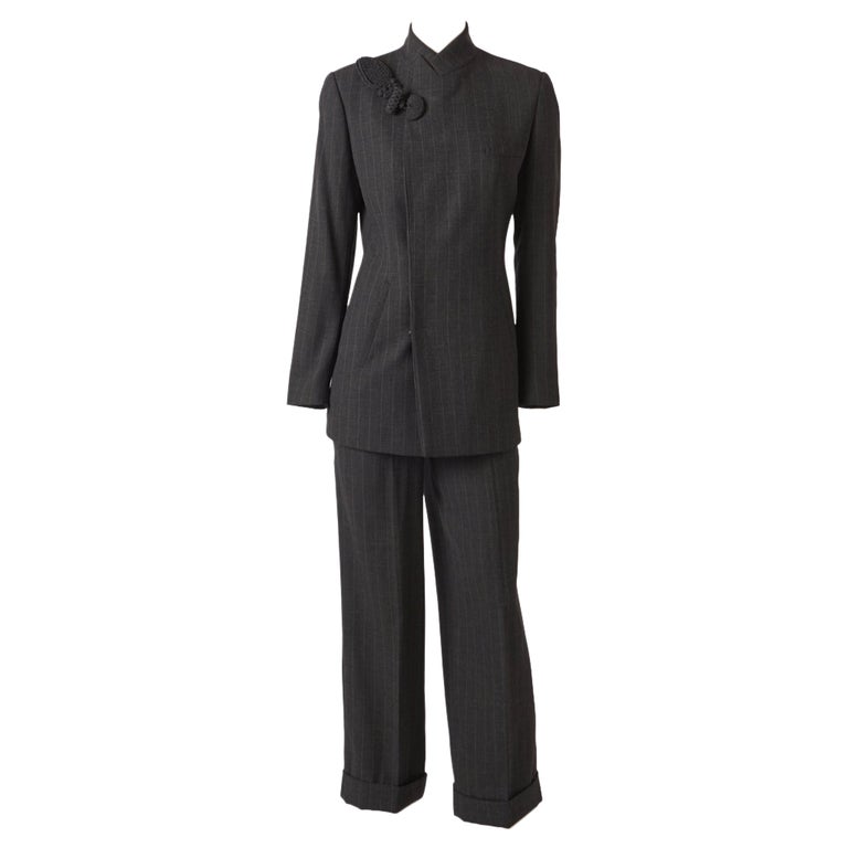 Jean Paul Gaultier Wool Crepe Chalk Stripe Pantsuit For Sale
