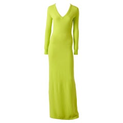 Oscar de la Renta Acid Green Cashmere Maxi Sweater Dress