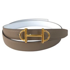 Hermes Belt Gamma buckle & Reversible strap 24 mm Etoupe White