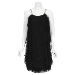 Vintage 1967 Galanos Couture Documented Black Polka-Dot Lace Mod Cocktail Dress