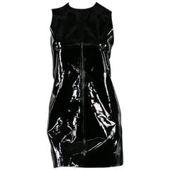 PACO RABANNE Size 6 Black Patent Leather Sleeveless Shift Cocktail Dress