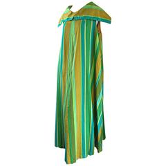 1960s Whims of California for Joseph Magnin Blue + Green 60s Caftan Maxi Dress 1