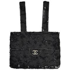 Circa1998 Chanel Black Sequined Evening Bag W/ Rhinestone CC and Silver outlines 4