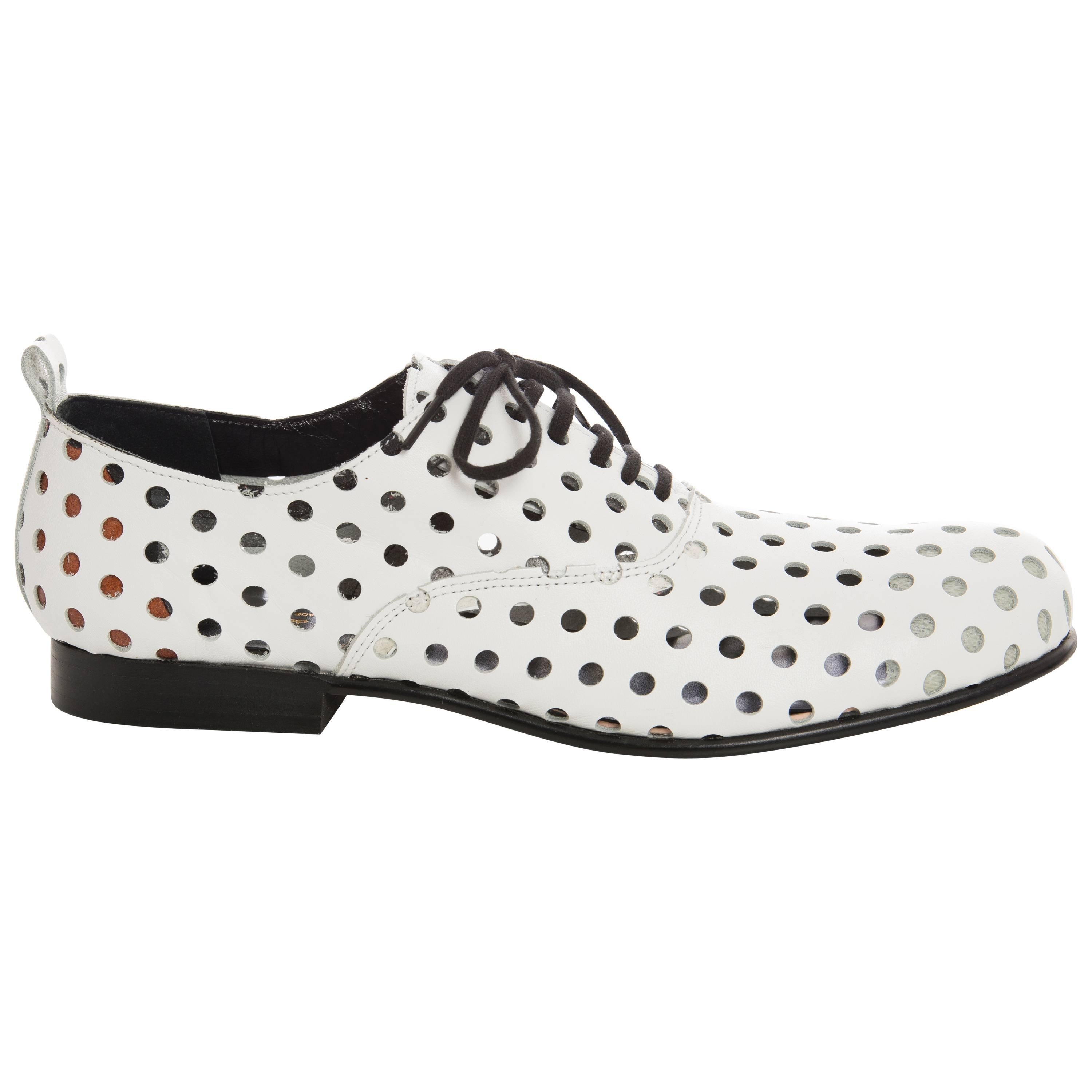 Comme des Garcons Runway White Perforated Leather Oxfords, Spring  2015