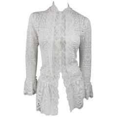 OSCAR DE LA RENTA Size 6 White Cotton Lace Crochet Spring 2013 Blouse