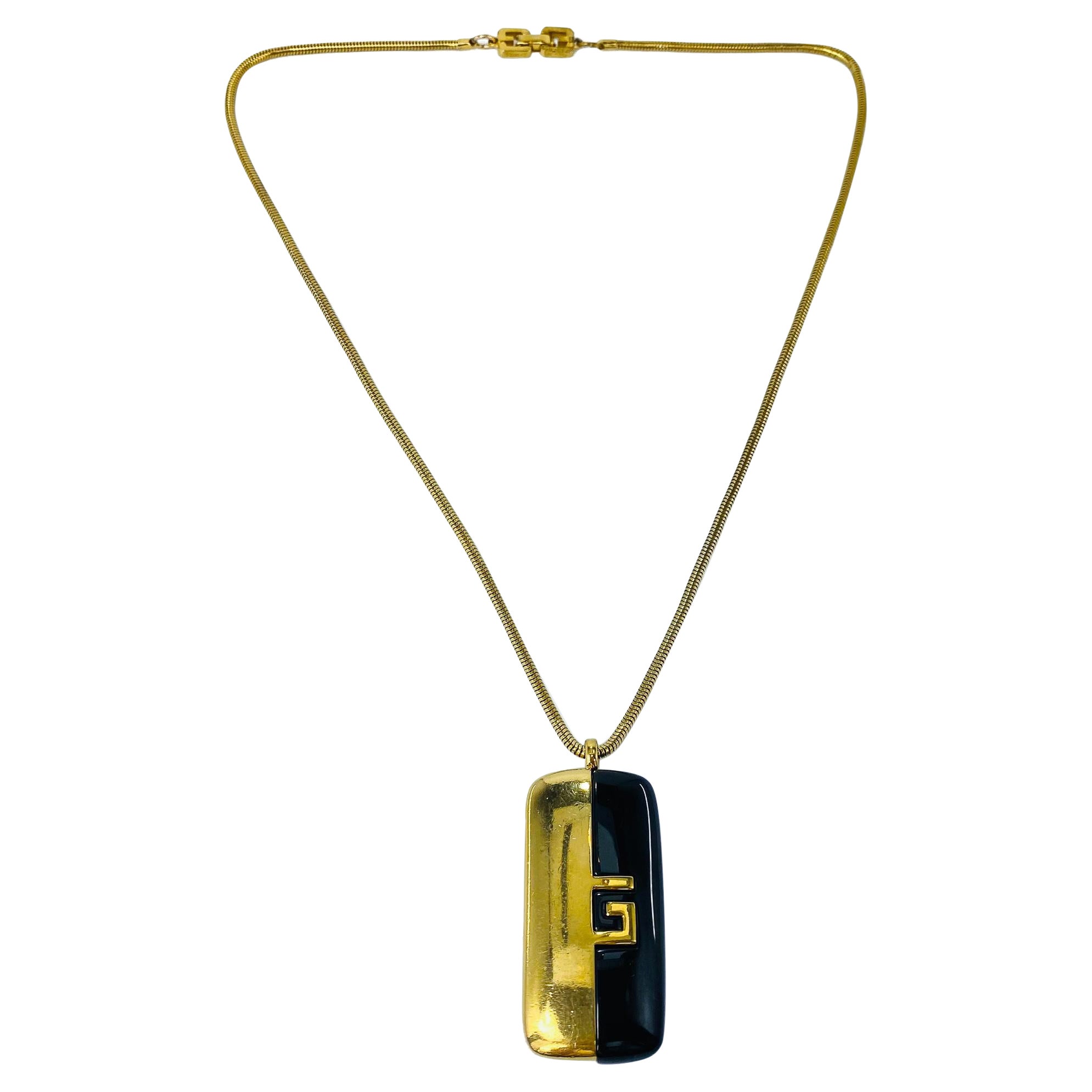 Givenchy Modernistische vergoldete Halskette mit Anhänger 1970er Jahre im Angebot