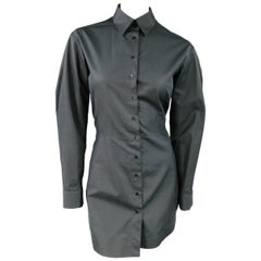 ALAIA Dress Size 10 Black Cotton Gathered Back Skirt Collared Shirt