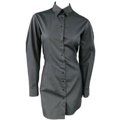 ALAIA Size 10 Black Cotton Gathered Back Skirt Collared Shirt Dress 11