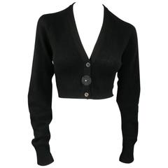 PRADA Size 8 Black Cashmere Croped Snap Button Cardigan