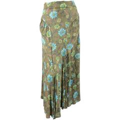 Y's by YOHJI YAMAMOTO Size 2 Olive Green Blue Floral Raw Edge Maxi Skirt 6