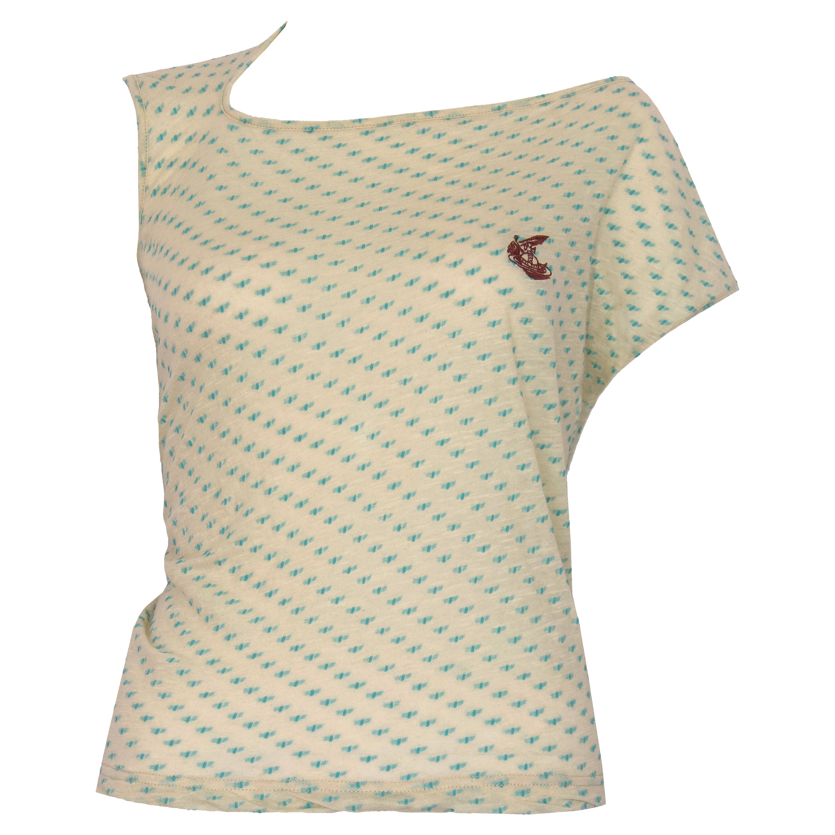 Vivienne Westwood Anglomania - Hebo Top Lightweight Stretch Cotton Cream +  Aqua For Sale at 1stDibs