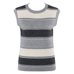 COURREGES c.1970's Gray Striped Wool Knit Sleeveless Pullover Sweater Vest Top