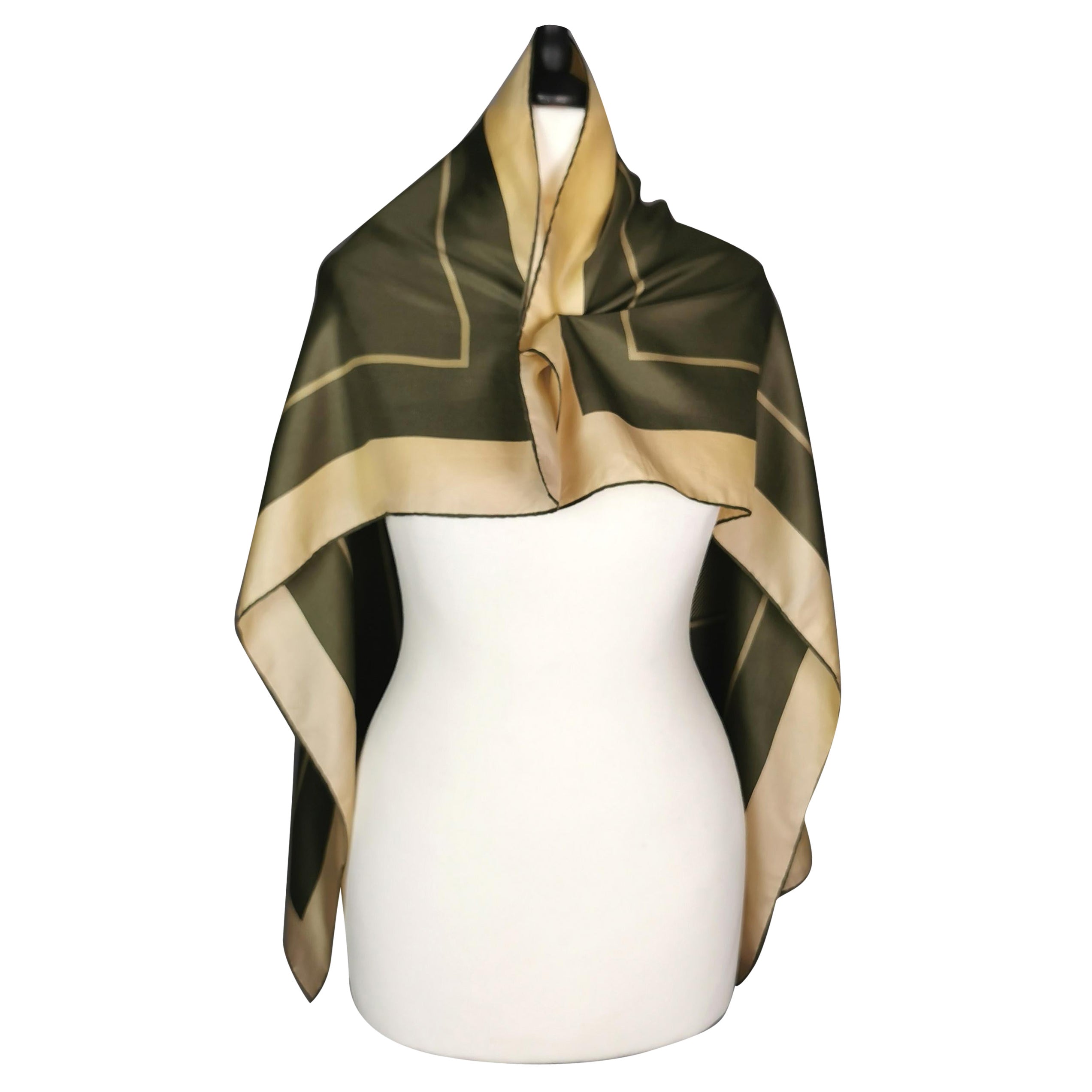 Vintage Burberry silk scarf, square, Khaki and golden cream at 1stDibs