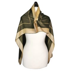 Vintage Burberry silk scarf, square, Khaki and golden cream 