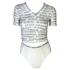 S/S 1995 Dolce & Gabbana Blanco Estampado Logo Cuello en V Estirado