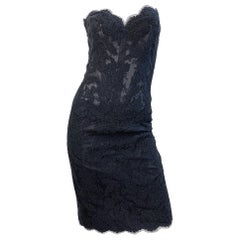 1980s Vicky Tiel Couture Size 46 / US 12 Black Lace Strapless Vintage Dress