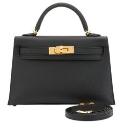 Hermes Mini Kelly 20cm Black VIP Epsom Gold Shoulder Bag, U Stamp, 2022
