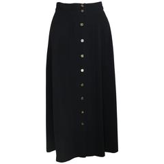 Chanel Black Wool A-Line Long Skirt 