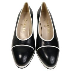 Chanel Classic Black Calfskin/White Piped Trim Pumps 11