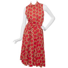 1970s Hermès Horsebit Printed Cotton Dress
