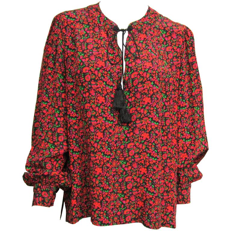 1970s Yves Saint Laurent YSL Silk Boho Blouse Russian Collection 1976 ...