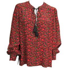 1970s Yves Saint Laurent YSL Silk Boho Blouse Russian Collection 1976 