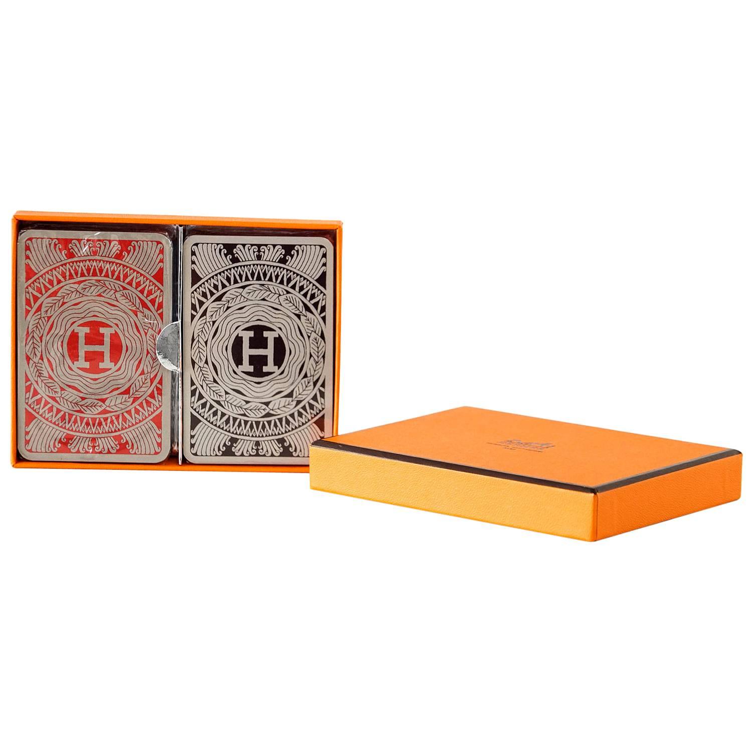 HERMES Playing Cards Red / Gray and Black / Gray