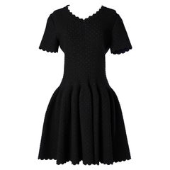 Black jacquard knit dress with short sleeves AlaÏa