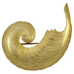 Miriam Haskell Russian Gold Plated Feather Brooch